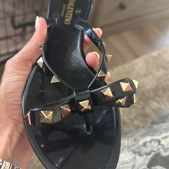 Valentino Black and Gold Studded Sandals - Picture 5 of 8